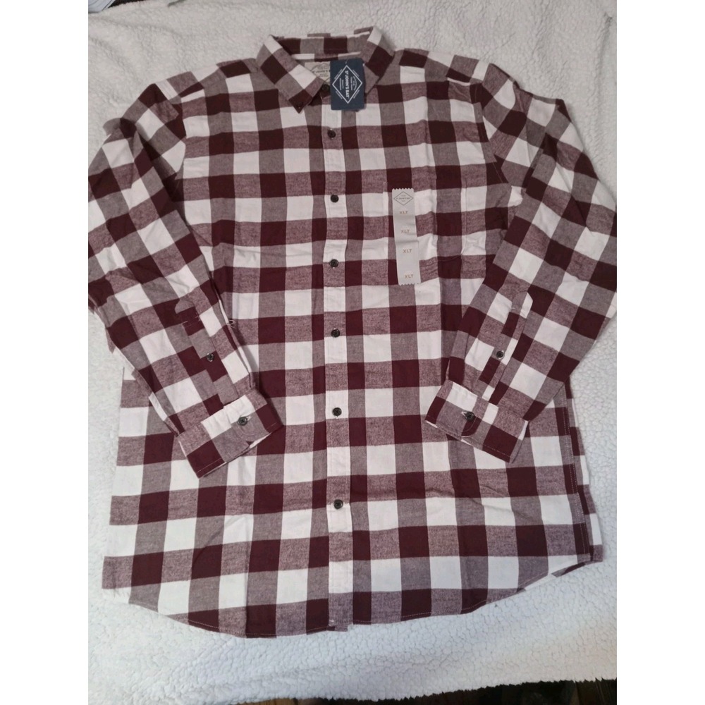 St John's Bay Big And Tall Super Soft Burgundy And‎ White XLT Flannel Shirt Men